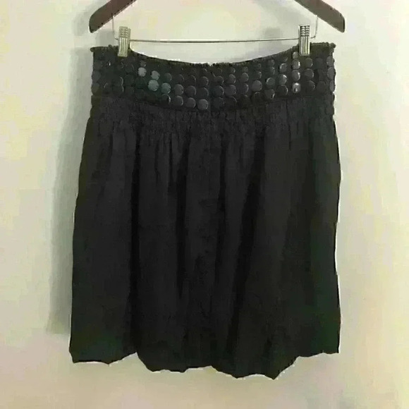 Laurel Escada Flowy  Black Bubble Skirt Wooden Beads Button Accent - Picture 9 of 11